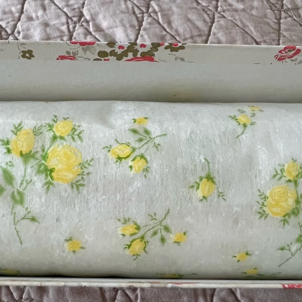 Vintage 2 ft. Yellow Bud Flower Print Plastic Cotton Scented Drawer Lining.